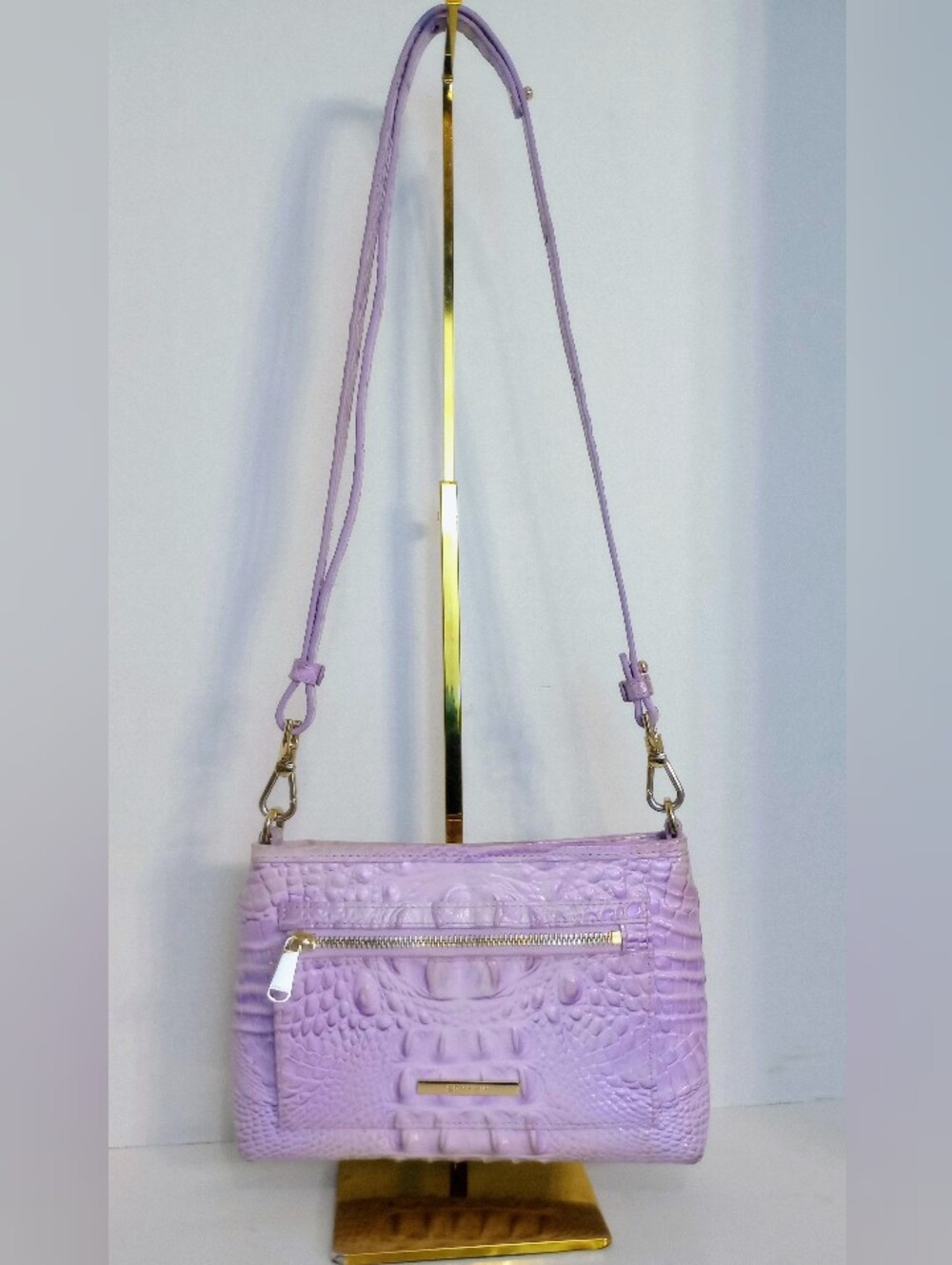 Brahmin Vida Gentle Lavender Croc Embossed Leather Crossbody Bag